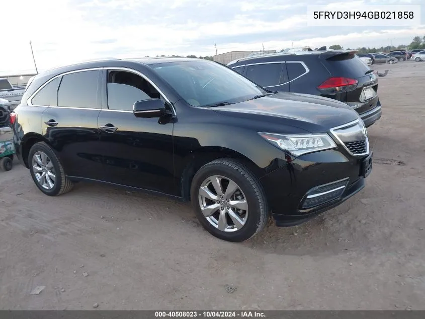 2016 Acura Mdx Advance Entertainment Packages/Advance Package VIN: 5FRYD3H94GB021858 Lot: 40508023