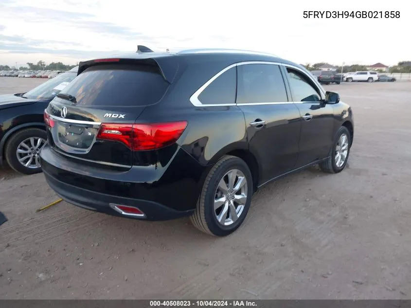 2016 Acura Mdx Advance Entertainment Packages/Advance Package VIN: 5FRYD3H94GB021858 Lot: 40508023