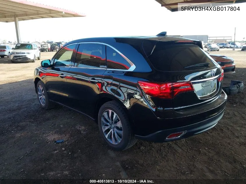 2016 Acura Mdx Technology Acurawatch Plus Packages/Technology Package VIN: 5FRYD3H4XGB017804 Lot: 40513813