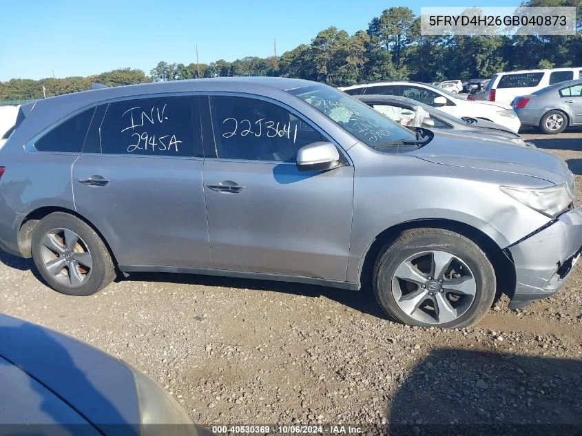 2016 Acura Mdx Acurawatch Plus Package VIN: 5FRYD4H26GB040873 Lot: 40530369