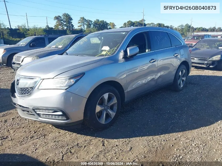 2016 Acura Mdx Acurawatch Plus Package VIN: 5FRYD4H26GB040873 Lot: 40530369