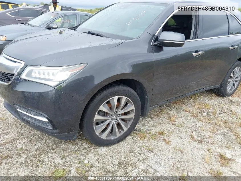 2016 Acura Mdx Technology Acurawatch Plus Packages/Technology Package VIN: 5FRYD3H48GB004310 Lot: 40531709