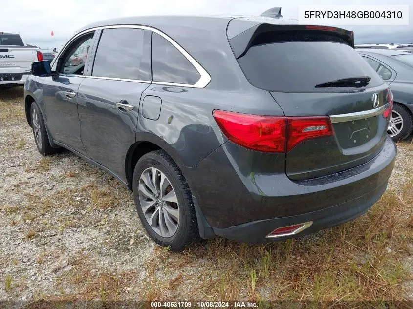 2016 Acura Mdx Technology Acurawatch Plus Packages/Technology Package VIN: 5FRYD3H48GB004310 Lot: 40531709