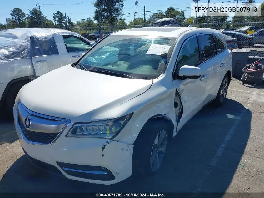 2016 Acura Mdx Acurawatch Plus Package VIN: 5FRYD3H20GB007913 Lot: 40571782