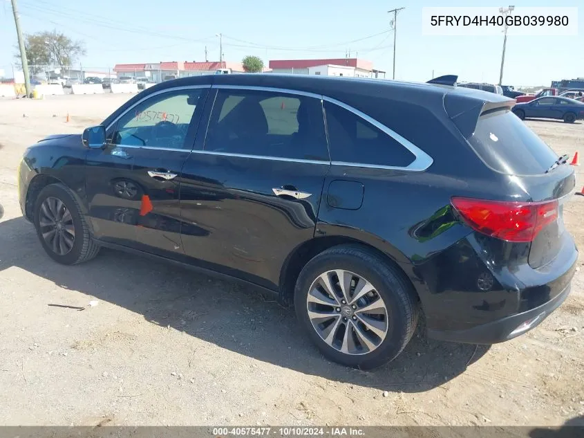 2016 Acura Mdx Technology Acurawatch Plus Packages/Technology Package VIN: 5FRYD4H40GB039980 Lot: 40575477