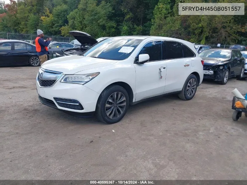 2016 Acura Mdx Technology Acurawatch Plus Packages/Technology Package VIN: 5FRYD4H45GB051557 Lot: 40595367