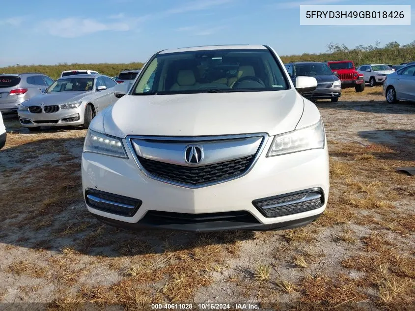 2016 Acura Mdx Technology Acurawatch Plus Packages/Technology Package VIN: 5FRYD3H49GB018426 Lot: 40611028