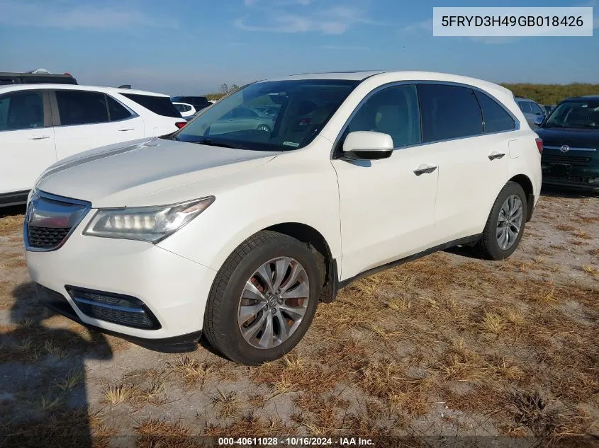 2016 Acura Mdx Technology Acurawatch Plus Packages/Technology Package VIN: 5FRYD3H49GB018426 Lot: 40611028