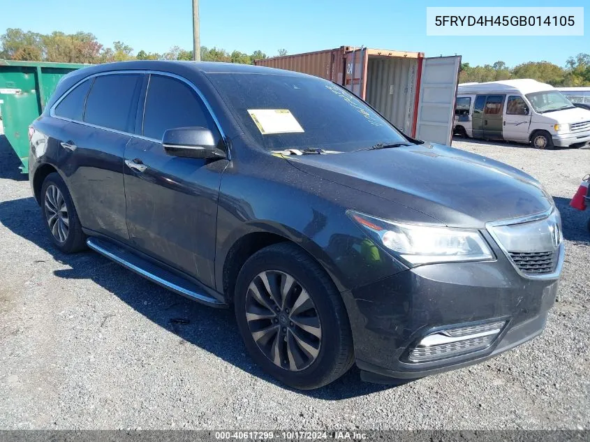 2016 Acura Mdx Technology VIN: 5FRYD4H45GB014105 Lot: 40617299