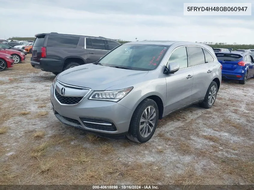 2016 Acura Mdx Technology Acurawatch Plus Packages/Technology Package VIN: 5FRYD4H48GB060947 Lot: 40618898