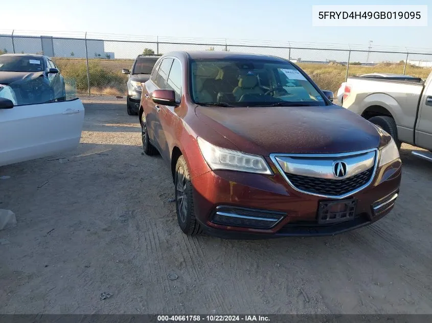 2016 Acura Mdx Technology Acurawatch Plus Packages/Technology Package VIN: 5FRYD4H49GB019095 Lot: 40661758