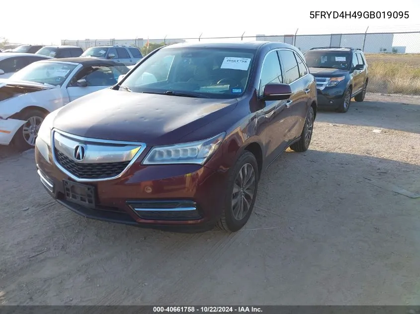 2016 Acura Mdx Technology Acurawatch Plus Packages/Technology Package VIN: 5FRYD4H49GB019095 Lot: 40661758