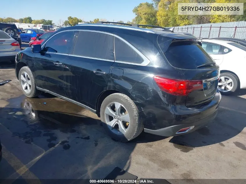 2016 Acura Mdx Acurawatch Plus Package VIN: 5FRYD4H27GB019336 Lot: 40669596