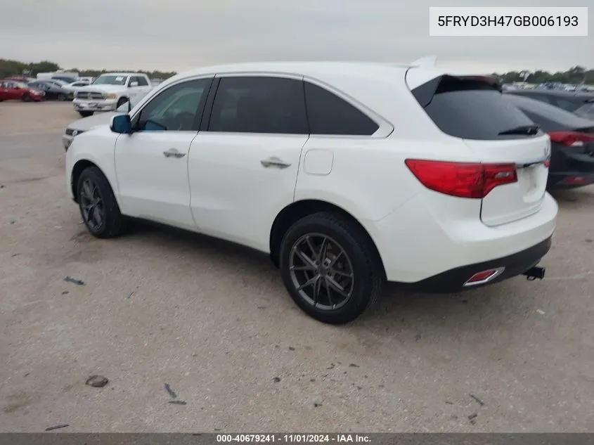 2016 Acura Mdx Technology Acurawatch Plus Packages/Technology Package VIN: 5FRYD3H47GB006193 Lot: 40679241