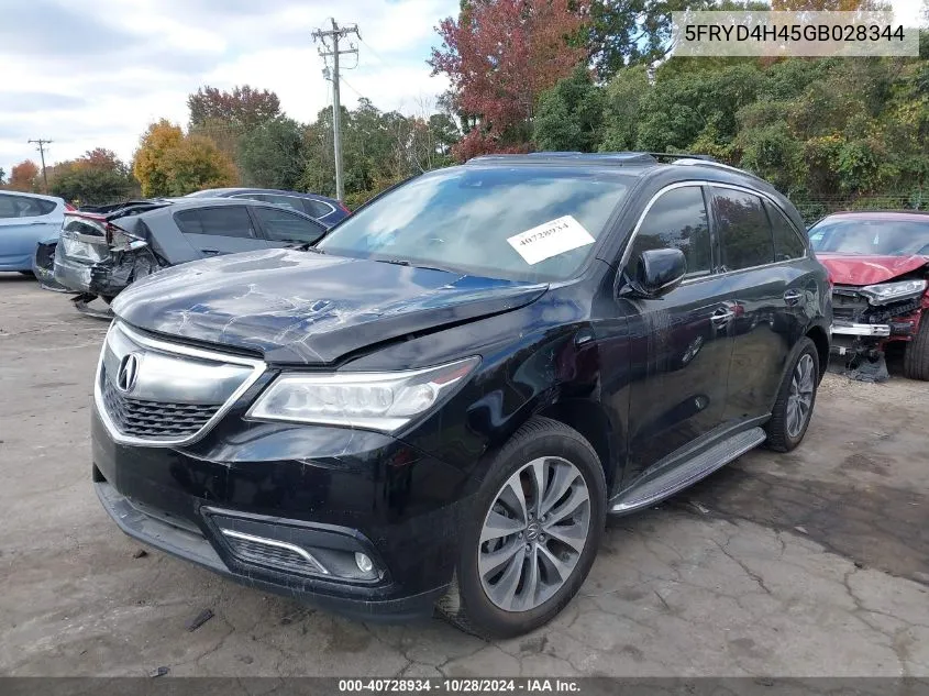 2016 Acura Mdx VIN: 5FRYD4H45GB028344 Lot: 40728934