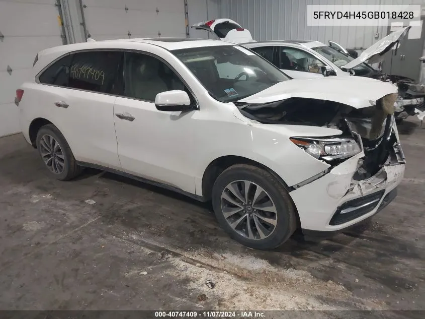 2016 Acura Mdx Technology Acurawatch Plus Packages/Technology Package VIN: 5FRYD4H45GB018428 Lot: 40747409