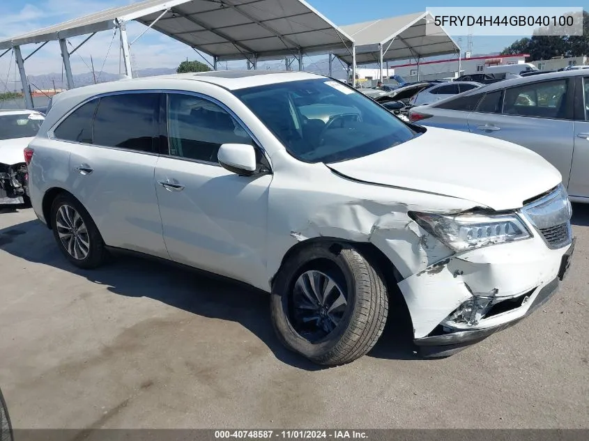 2016 Acura Mdx Technology Acurawatch Plus Packages/Technology Package VIN: 5FRYD4H44GB040100 Lot: 40748587