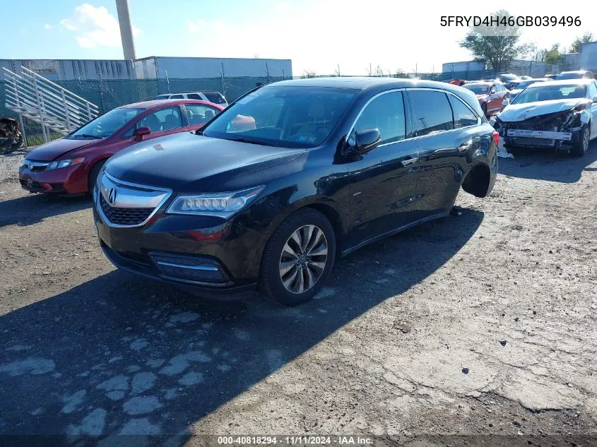 2016 Acura Mdx Technology Acurawatch Plus Packages/Technology Package VIN: 5FRYD4H46GB039496 Lot: 40818294