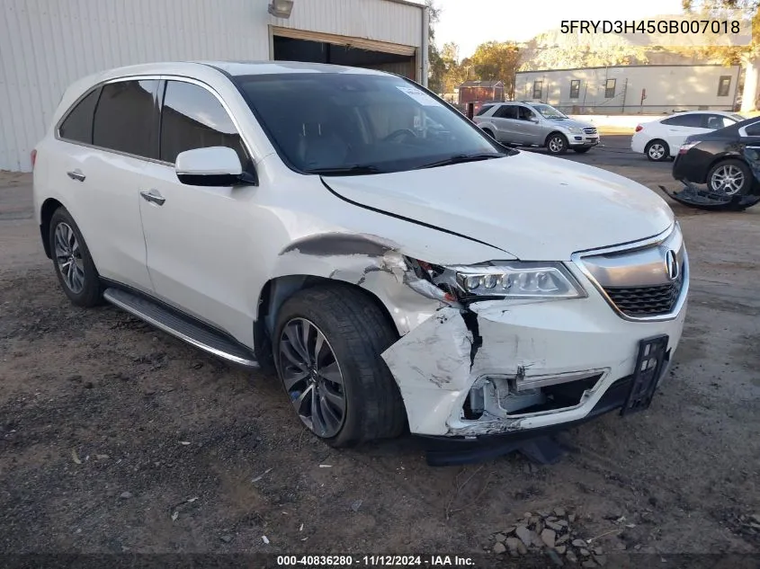 2016 Acura Mdx Technology Acurawatch Plus Packages/Technology Package VIN: 5FRYD3H45GB007018 Lot: 40836280