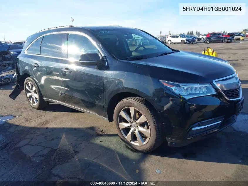 2016 Acura Mdx Advance Entertainment Packages/Advance Package VIN: 5FRYD4H91GB001024 Lot: 40843690