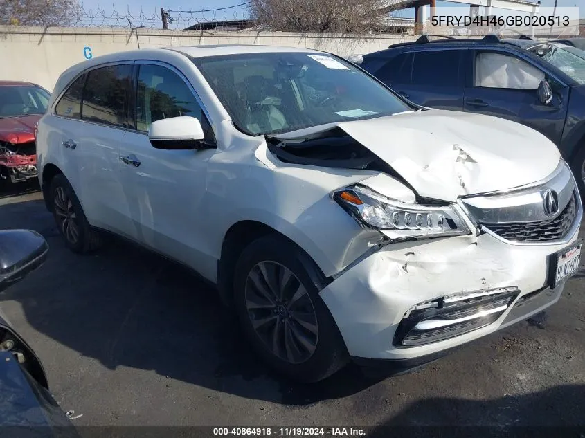 2016 Acura Mdx Technology Acurawatch Plus Packages/Technology Package VIN: 5FRYD4H46GB020513 Lot: 40864918