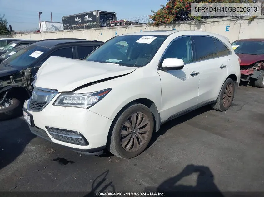 2016 Acura Mdx Technology Acurawatch Plus Packages/Technology Package VIN: 5FRYD4H46GB020513 Lot: 40864918