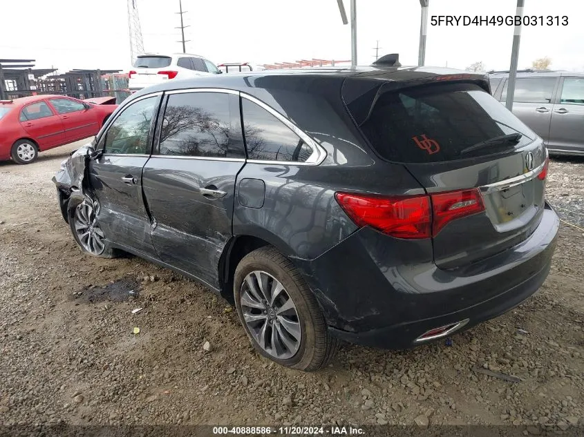 2016 Acura Mdx Technology Acurawatch Plus Packages/Technology Package VIN: 5FRYD4H49GB031313 Lot: 40888586