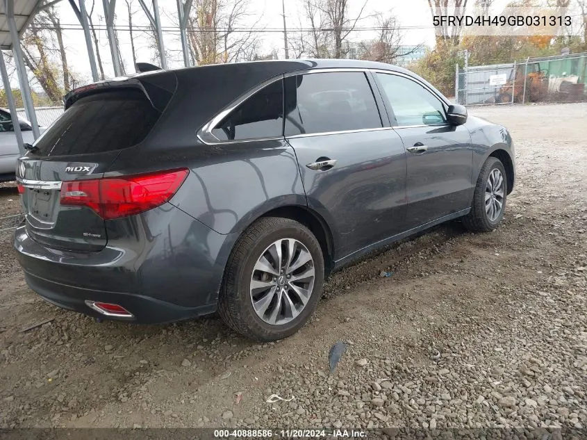 2016 Acura Mdx Technology Acurawatch Plus Packages/Technology Package VIN: 5FRYD4H49GB031313 Lot: 40888586