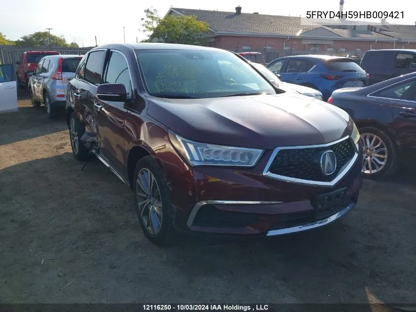 2017 Acura Mdx Technology Package VIN: 5FRYD4H59HB009421 Lot: 12116250