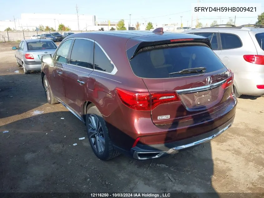 2017 Acura Mdx Technology Package VIN: 5FRYD4H59HB009421 Lot: 12116250