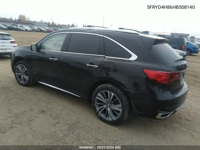 2017 Acura Mdx Advance VIN: 5FRYD4H86HB508140 Lot: 30046567