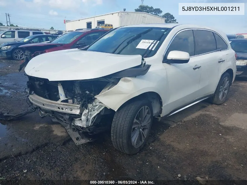 2017 Acura Mdx Technology Package VIN: 5J8YD3H5XHL001211 Lot: 39510360