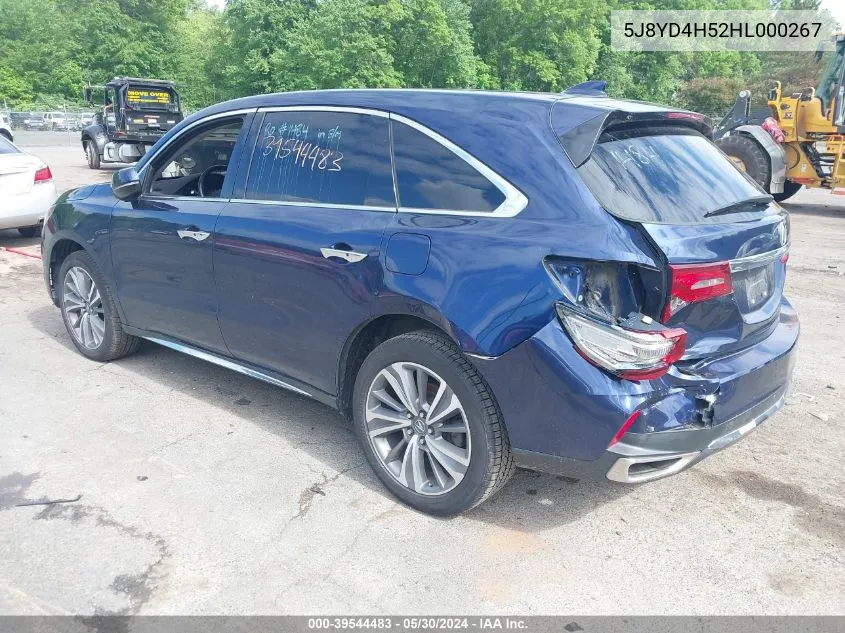 2017 Acura Mdx Technology Package VIN: 5J8YD4H52HL000267 Lot: 39544483