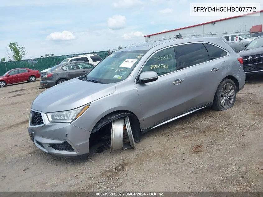 2017 Acura Mdx Technology Package VIN: 5FRYD4H56HB007772 Lot: 39583237