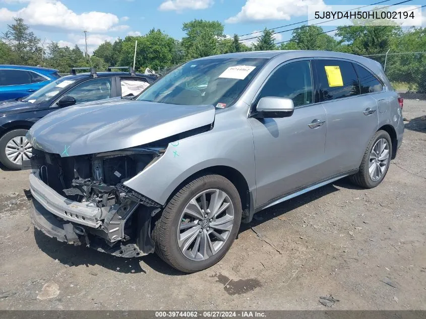 2017 Acura Mdx Technology Package VIN: 5J8YD4H50HL002194 Lot: 39744062