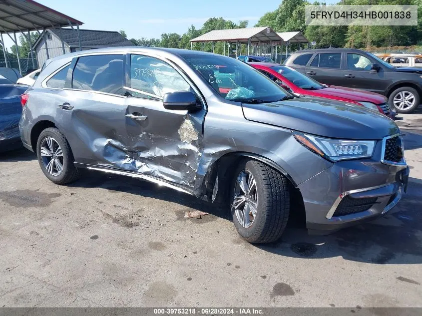 2017 Acura Mdx VIN: 5FRYD4H34HB001838 Lot: 39753218