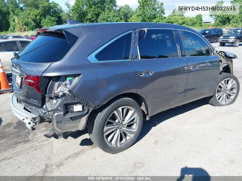 2017 Acura Mdx Technology Package VIN: 5FRYD4H53HB032595 Lot: 39764410