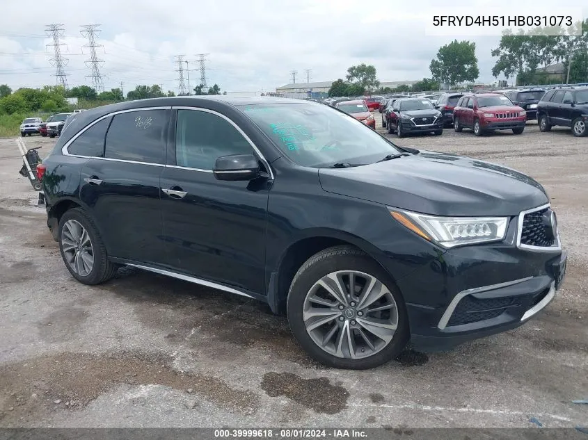 2017 Acura Mdx Technology VIN: 5FRYD4H51HB031073 Lot: 39999618