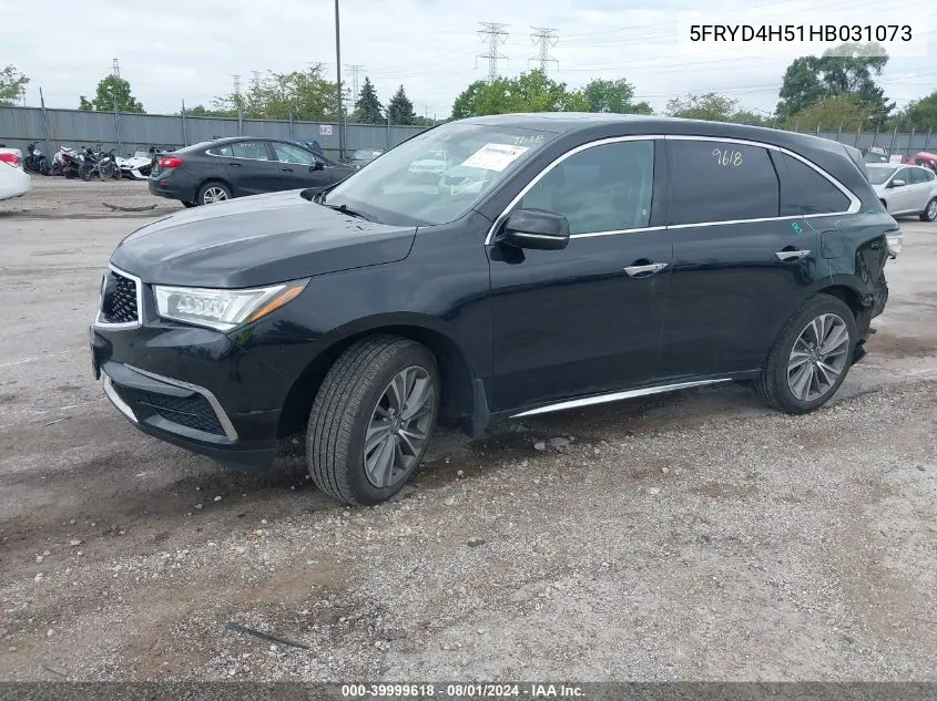 2017 Acura Mdx Technology VIN: 5FRYD4H51HB031073 Lot: 39999618