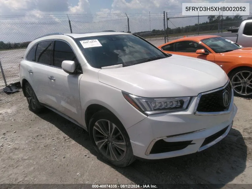 2017 Acura Mdx Technology Package VIN: 5FRYD3H5XHB002052 Lot: 40074335