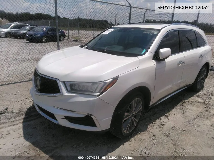 2017 Acura Mdx Technology Package VIN: 5FRYD3H5XHB002052 Lot: 40074335