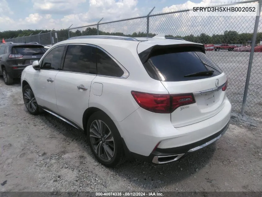 2017 Acura Mdx Technology Package VIN: 5FRYD3H5XHB002052 Lot: 40074335