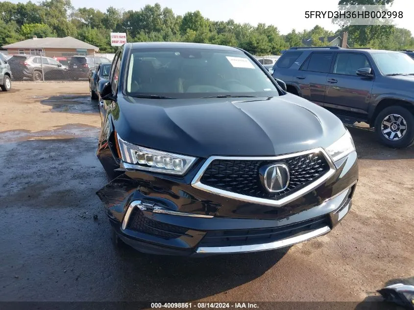 2017 Acura Mdx VIN: 5FRYD3H36HB002998 Lot: 40098861