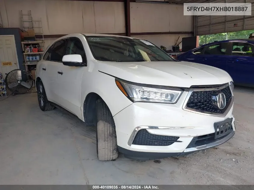 2017 Acura Mdx Technology Entertainment Pkgs VIN: 5FRYD4H7XHB018887 Lot: 40109035