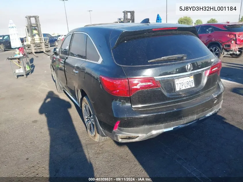 2017 Acura Mdx VIN: 5J8YD3H32HL001184 Lot: 40309831