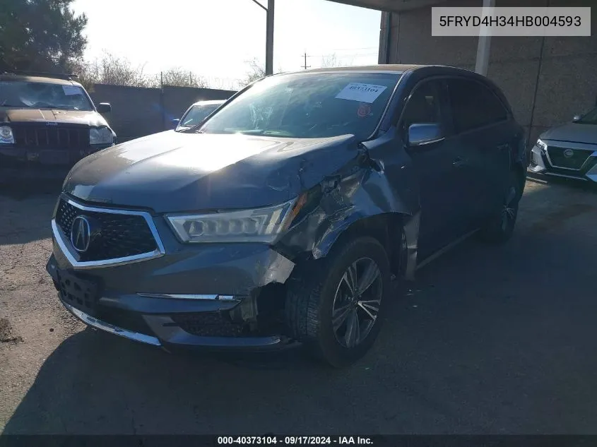 2017 Acura Mdx VIN: 5FRYD4H34HB004593 Lot: 40373104