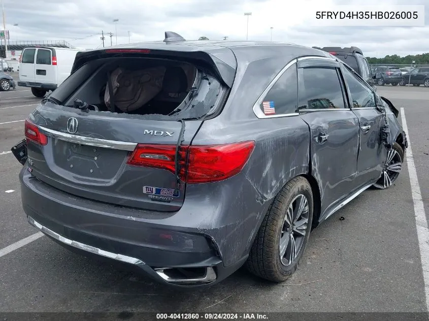 2017 Acura Mdx VIN: 5FRYD4H35HB026005 Lot: 40412860