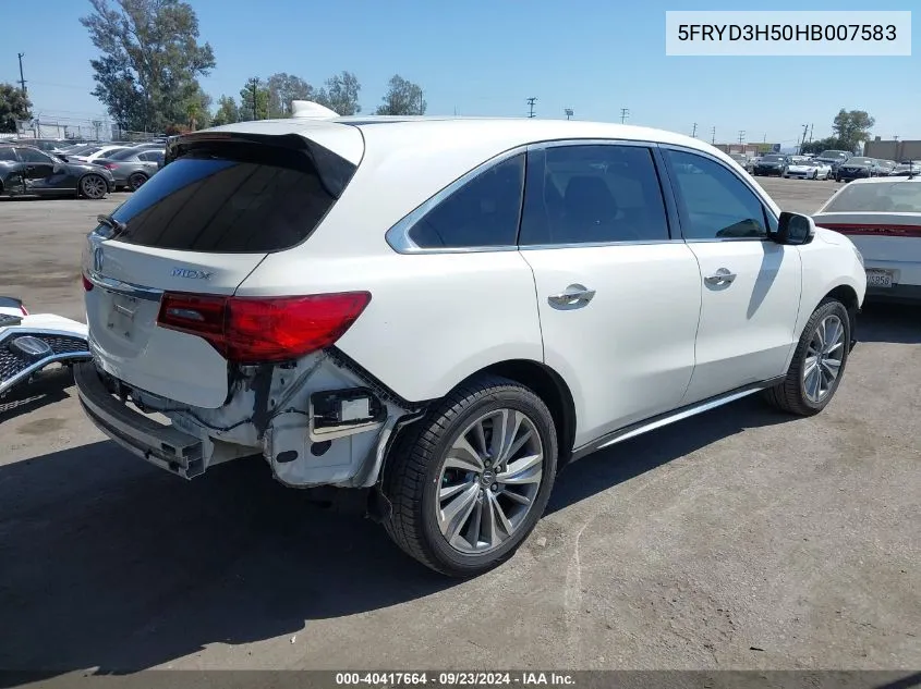 2017 Acura Mdx Technology Package VIN: 5FRYD3H50HB007583 Lot: 40417664