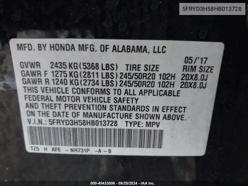 5FRYD3H58HB013728 2017 Acura Mdx Technology Package