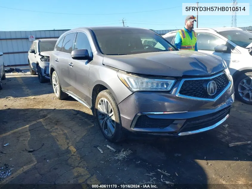 2017 Acura Mdx Technology Package VIN: 5FRYD3H57HB010514 Lot: 40611170